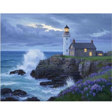Imagem de Kit de Pintura por Números 50x40 cm Farol na Praia DIY - Marca Própria