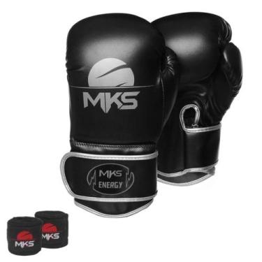 Imagem de Kit Luva Boxe New Energy II Preto Metálico 16oz  + Bandagem MKS Combat