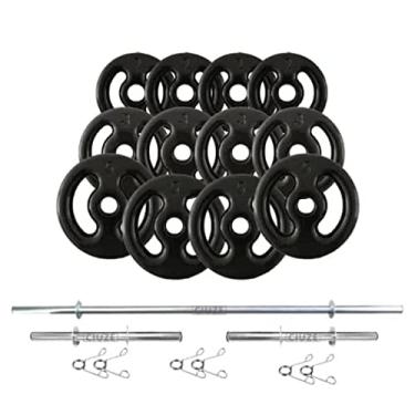 Imagem de Kit 40Kg Anilhas Emborrachadas Pretas com Barras de 40cm e 1,20m
