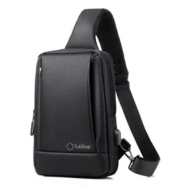 Imagem de TOKSHOP - Mochila Transversal Pequena Masculina Impermeável - Shoulder Bag Resistente com Entrada USB e 3 Bolsos - Mochillinha de Peito Pochete, Qualidade Premium - Preta