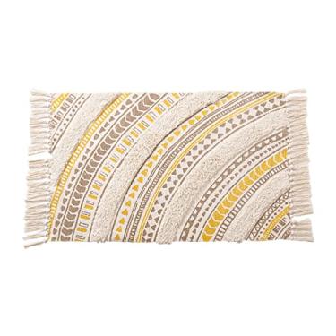 Imagem de Tapete de área de tecido com borlas de algodão, capacho geométrico, tapete de varanda, lavável na máquina para cozinha, banheiro, quarto, lavanderia, amarelo 23 x 90 cm