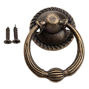 Imagem de Puxar maçanetas 37 * 27mm antique bronze redondo anel de ferro vintage porta caixa armário armário armário hardware YYDFPIIA
