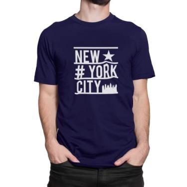 Imagem de Camiseta Estampada New York City Star Masculina Azul Tamanho:G;Cor:Preto
