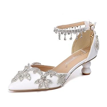 Imagem de Sandália feminina de prata média de baixo perfil salto tornozelo salto alto feminino escritório sapatos de casamento brancos, Branco, prata, 9.5