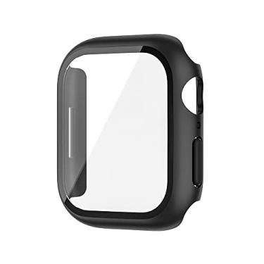 Imagem de XMUXI Compatível com Apple Watch Series 7 45mm 41mm Case com Protetor de Tela de Vidro Temperado Capa Protetora Totalmente Dura Ultra-Fina Resistente a Riscos para IWatch 7 (#1-Preto,41mm)