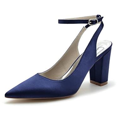 Imagem de Sapatos de Noiva Femininos Peep Toe Peep Toe Salto Alto Marfim Sapatos de Cetim Sapatos sociais 36-43,Dark blue,5 UK/38 EU