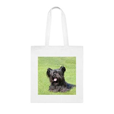 Imagem de Sacola preta Skye Terrier em uma grama verde, presente para cachorro terrier, aniversário de cachorro terrier bolsa de ombro para cachorro terrier, bolsa reutilizável para cães terrier, Branco