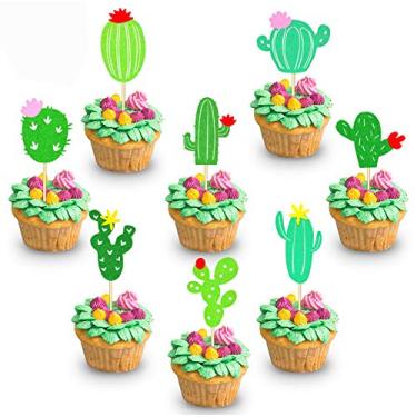 Imagem de Cabedal de cupcake de cacto, aniversário, chá de bebê, lembrancinhas, suprimentos, cacto, lhama, decoração de bolo, 32 peças