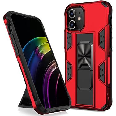 Imagem de CYSUE Capa para iPhone 13/13 Mini/13 Pro/13 Pro Max, capa protetora de telefone à prova de choque de grau militar com anel de metal suporte magnético suporte (cor: vermelho, tamanho: 13 mini 5,4 polegadas)