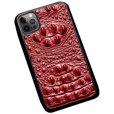 Imagem de KANUZ Capa de telefone de couro luxuosa, capa protetora de telefone com padrão de crocodilo à prova de choque capa à prova de queda para Apple iPhone 12 Pro Max (2020) 6,7 polegadas (cor: vermelho)