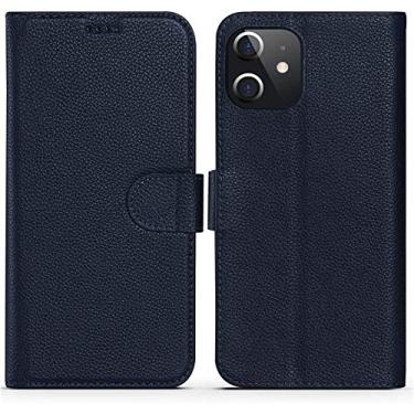 Imagem de IOTUP Capa de telefone carteira flip de couro [porta-cartão], para Apple iPhone 12 Mini (2020) 5,4 polegadas à prova de choque [revestimento interno de TPU] capa [suporte] (cor: azul)