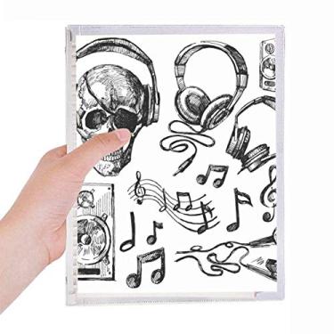 Imagem de Caderno com estampa de instrumento musical de caveira, folhas soltas, diário recarregável, material de papelaria