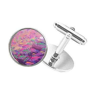 Imagem de DIYthinker Abotoaduras com clipe de botão redondo com imagem da natureza da Ocean Fish