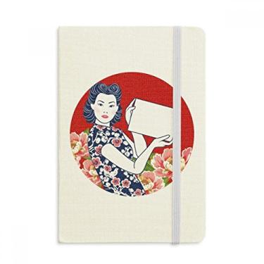 Imagem de Caderno feminino vermelho da cultura chinesa, capa dura em tecido, diário clássico