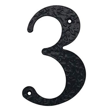 Imagem de Placa de ferro fundido com número de placa flutuante 3D de 12,7 cm em aço carbono preto grande, placa de porta com dígitos de endereço, montagem com parafuso, durável antiferrugem