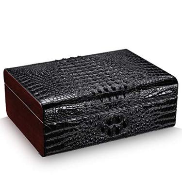 Imagem de Caixa umidificador de charutos com higrômetro e umidificador, caixa de charutos forrada de cedro para 50 a 100 unidades, caixa de armazenamento de charutos de couro - elegante conjunto de presente para charutos umidificadores