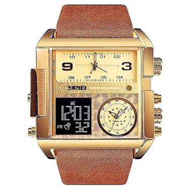 Imagem de Relógio esportivo digital masculino, relógio de pulso de quartzo analógico de mostrador grande de LED quadrado com cronômetro à prova d'água de vários fusos horários