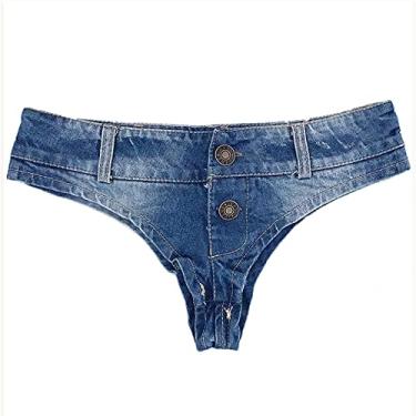 Imagem de Shorts jeans femininos esportivos calças quentes ultra curtas jeans para boate bar festa tanga clube, azul, 2GG (C 10 cm)