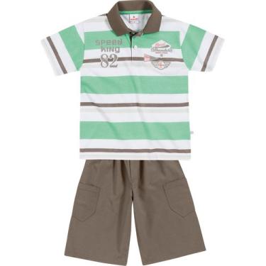 Imagem de Conjunto Infantil Brandili Camiseta Polo e Bermuda - Em Meia Malha e Sarja - Verde e Marrom