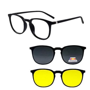 Imagem de Armação de Oculos de Grau e Sol Masculino Polarizado Clip On 3 em 1 Imã Magnetico (3501 49-20-142)