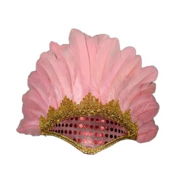 Imagem de Deevoka Cocar de penas headwear bandana chefe americano chapéu nativo indiano para mardi gras cosplay festa vestir-se, rosa