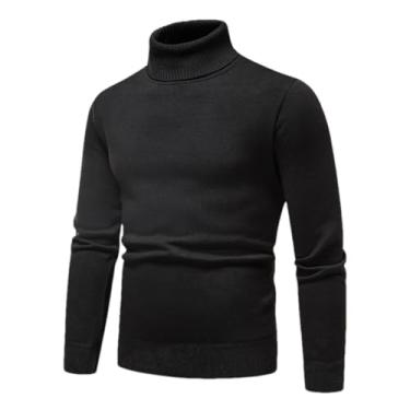 Imagem de KANG POWER Suéter masculino de gola rolê tricotado outono inverno pulôver casual branco inferior camisas slim fit blusa fria, 7003 - preto, XX-Large