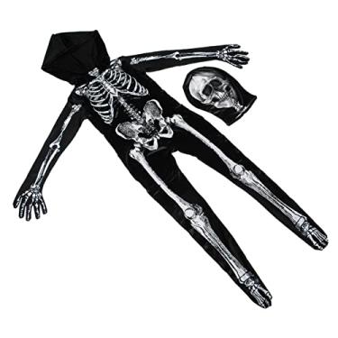 Imagem de Macacão de fantasia de esqueleto de Halloween: macacão de manga comprida com estampa de osso de esqueleto adulto infantil para festa de Halloween Cosplay Outfit/120