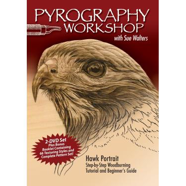 Imagem de Pyrography Workshop with Sue Walters DVD: Hawk Portrait Step-by-Step Woodburning Tutorial and Beginner's Guide (Fox Chapel Publishing) 2-DVD Set & 16 Page Booklet with Patterns & Reference Photography