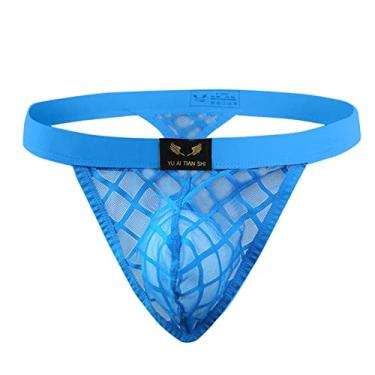 Imagem de T-string masculino com tronco roupa interior sexy bikini briefs no show tanga calcinha lingerie g-string tangas Recortar Moderno Tiras Bolsa Correia Atlética de sutiã de J45-Azul Large