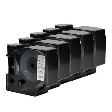 Imagem de 5PK Compatível com D1 Dymo Labels 53722 Preto em Prata Etiquetadora Cartucho de Fita Refil 2.5 cm L X 23'L