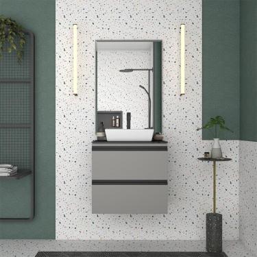 Imagem de Gabinete para Banheiro em Aço Gaia Com Tampo de Vidro Cinza
