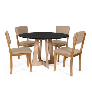 Imagem de Straub Web, Mesa de Jantar Redonda Montreal Pret/Jade com 4 Cadeiras Estofadas Ella Bege