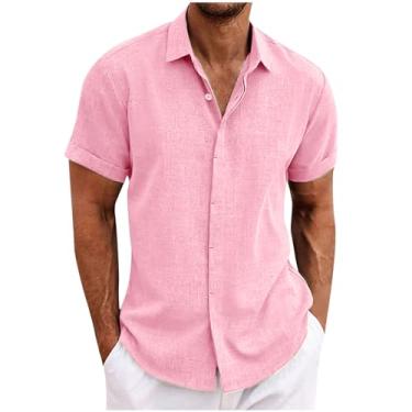 Imagem de Cardigã masculino básico caimento solto camiseta longa manga curta gola alta linho outono inverno 2024, P-739 Rosa, G