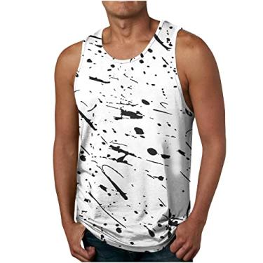 Imagem de Camiseta masculina havaiana regata tropical simples colete masculino gola redonda trilha academia praia verão outono colete 2024, V-21 Branco, G