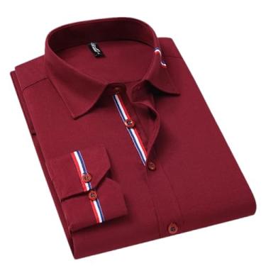 Imagem de ZMIN Camisa masculina casual de manga comprida com estampa floral, gola macia, fina, caimento justo, camisa social masculina com roupas coreanas, Vermelho, P