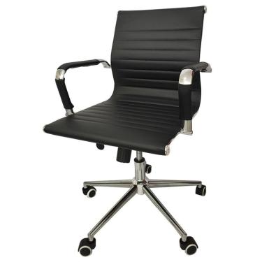 Imagem de Cadeira Giratória Baixa Office Esteirinha Rivattis Em Pu Preta Base Rodízio Cromado
