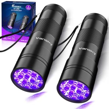 Imagem de Lanterna de luz UV de luz negra: Vansky 395nm 12 LED 2 pacotes de lanterna ultravioleta de luz negra mini poderoso detector de urina de animal de estimação para cães/gatos, detecção de manchas secas de carpete, escorpiões, cura de resina