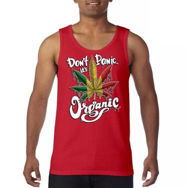 Imagem de Camiseta regata masculina Don't Panic It's Organic 420 Weed Pot Leaf Smoking Marijuana Legalize Cannabis Stoner Pothead, Vermelho, GG