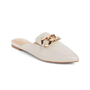Imagem de Juliet Holy Mocassins femininos Mules Flats bico fino frente única sem cadarço de corrente de metal, Creme, 37