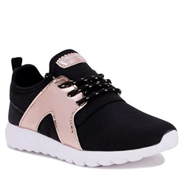 Imagem de LONDON FOG Tênis de corrida unissex Angel Lane metálico com cadarço (criança grande - criança pequena), Ouro rosa, preto, 3 Little Kid