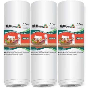 Imagem de 3 Rolos Nanocubos 15x500cm transparentes, Embalagens, Sacos com Ranhura para Seladora A Vácuo