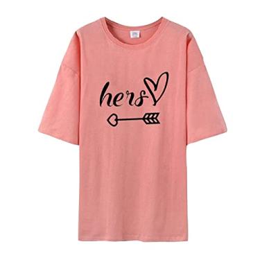 Imagem de Camiseta divertida para o Dia dos Namorados para casais combinando com roupas de dia dos namorados para casal, manga curta, Rosa (feminino), G