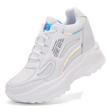 Imagem de AONEGOLD Tênis feminino de salto alto com cadarço e plataforma, Branco - 38, 3.5
