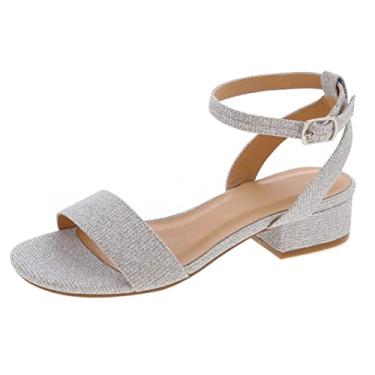 Imagem de TruFox Sandália elegante de salto baixo de 2,5 cm para ocasiões especiais, confortável, bico aberto, tira no tornozelo, Prata, 41