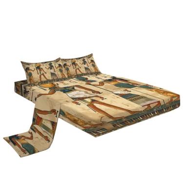 Imagem de Jogo de lençol ultramacio, 4 peças, lençol de cama e fronhas com tema de mulher egípcia antiga, fácil de cuidar com 40,6 cm de profundidade, lençol king size, confortável e respirável para casa