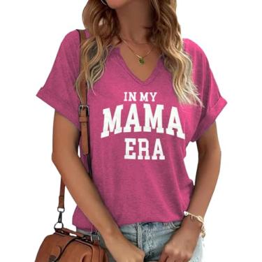Imagem de Camiseta feminina com gola V Mama camiseta divertida da vida da mãe dia das mães manga curta camiseta gráfica presente para mamãe blusa casual, D - rosa, M