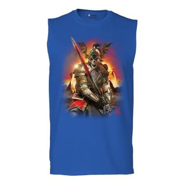 Imagem de Camiseta masculina Apocalypse Reaper Muscle Fantasy Skeleton Knight with a Sword Medieval Legendary Creature Dragon Wizard, Azul, GG