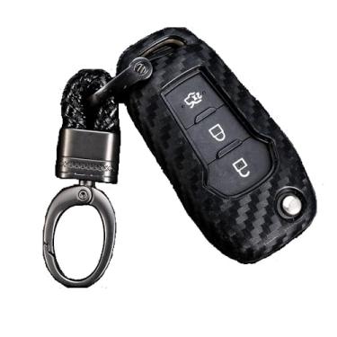 Imagem de Royalfox(TM) 2/3 botões flip remoto chave Fob capa para 2015 2016 2017 2018 2019 FORD F150 F250, FOCUS 3 Escort Kuga EVEREST FIESTA Mustang Edge MKV Fusion 2016 Ranger (fibra de carbono de silicone)