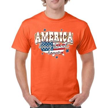 Imagem de Camiseta masculina America My Home Sweet Home 4th of July Stars and Stripes Pride American Dream Patriotic USA Flag, Laranja, G