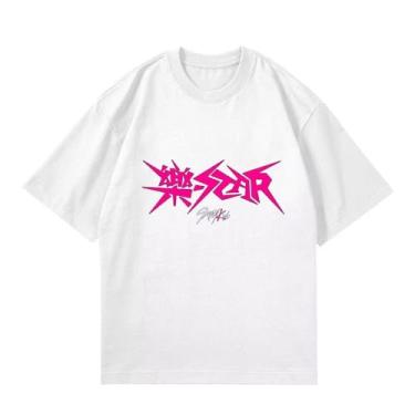 Imagem de Camiseta unissex Stray Kids Rock Star Album Merch Felix Jisung Hyunjin Minho Bangchan Changbin Concerts, Branco-B, M